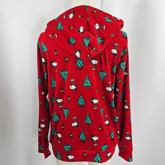 Peanuts Snoopy Christmas Tree Red Pouch Pocket Loungewear Hoodie Size M NWT - Picture 7 of 14